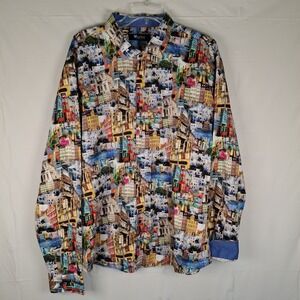 Valenti Italy‎ Long Sleeve Shirt Men's Size 4XL (Actual 2XL) Cityscape Collage